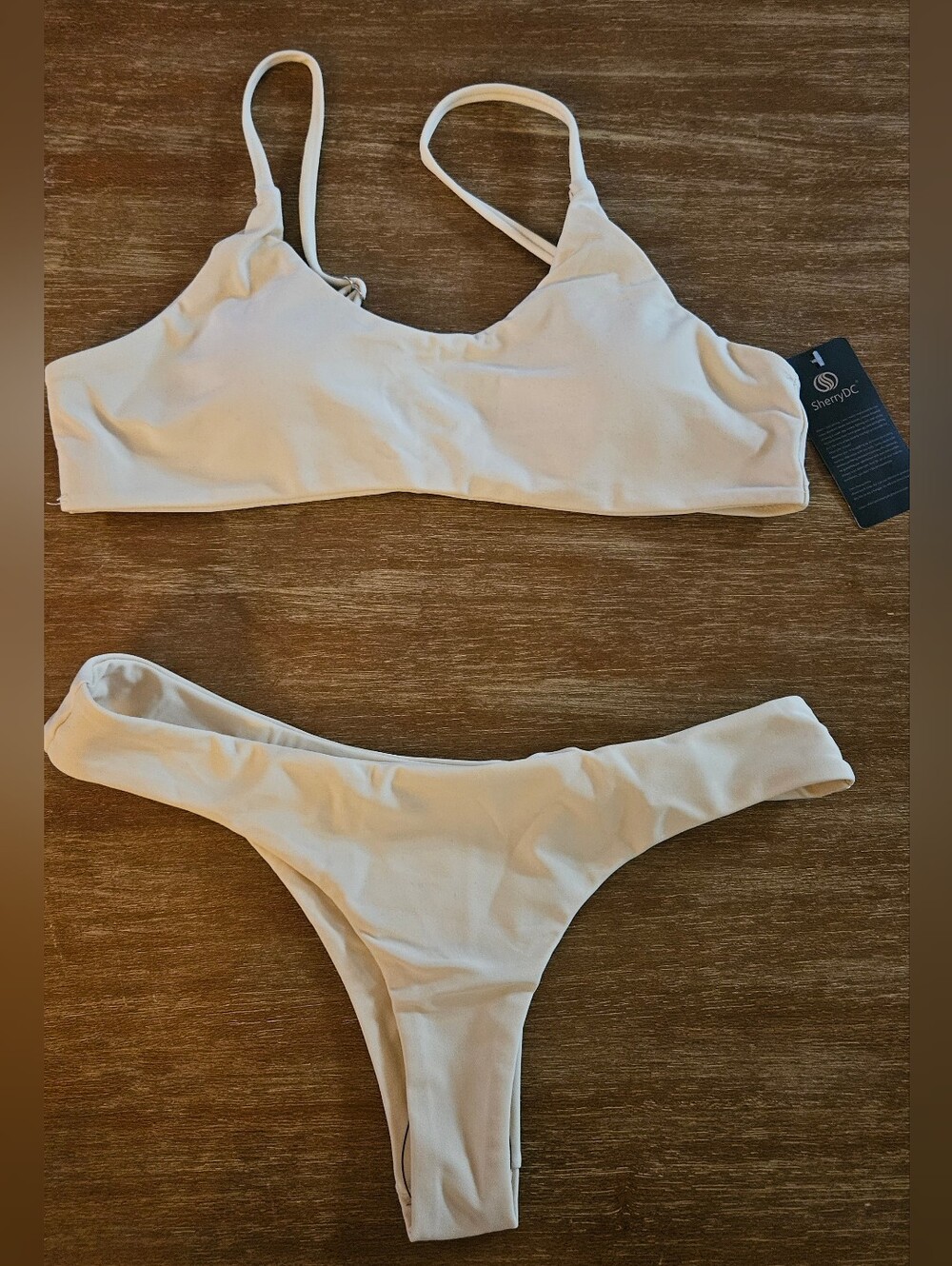 NWT Sherry DC Cream Bikini Set Scoop Bralette & High-Cut Bottom Small Medium